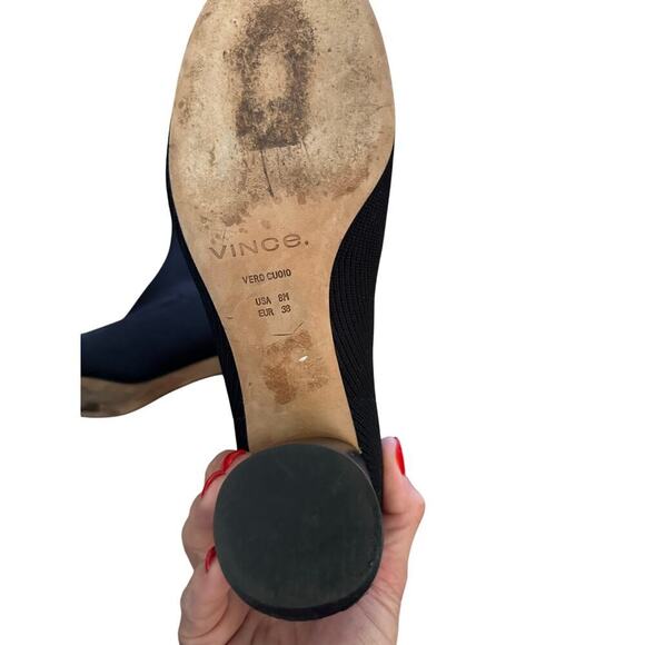 Vince Women's Black Ribbed Knit Block Heel "Tasha" Ankle Booties Size 8M - Picture 8 of 9